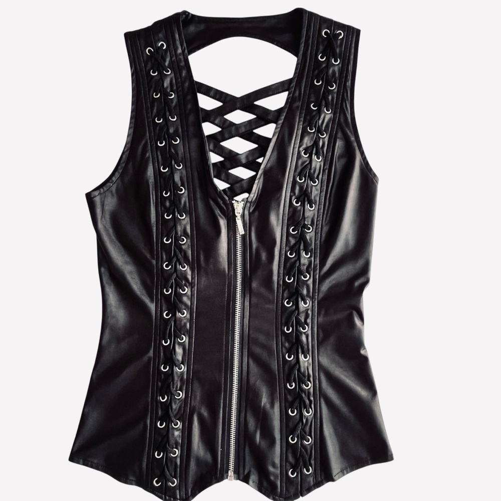 Goth Industrial Cage Back Zip Vest Alt Punk Y2K Clubwear XS S